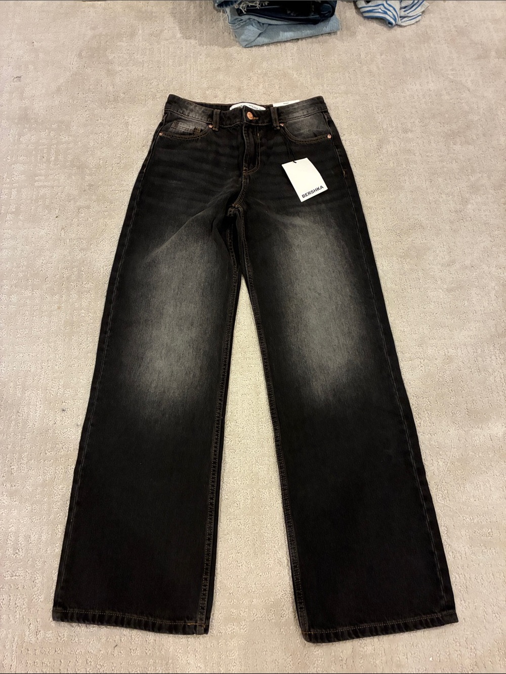 Bershka Black Washed Straight-Leg Jeans